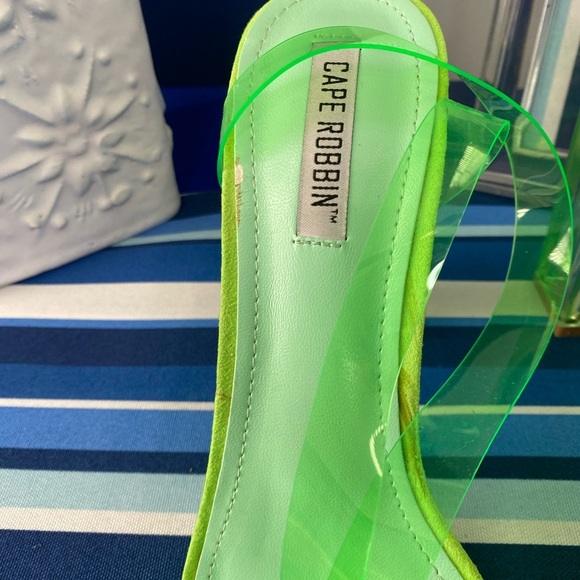 Fashion nova neon green clear transparent ankle strap square heel sandals Sz 10 - Picture 12 of 16